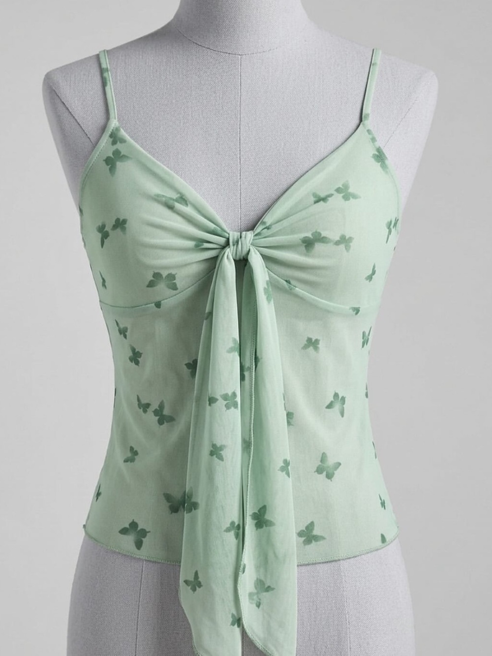 See You Monday - Sheer sage green flowy tie front butterfly tank top - XL - NWT